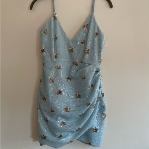Superdown Light Blue Sequin Mini Dress